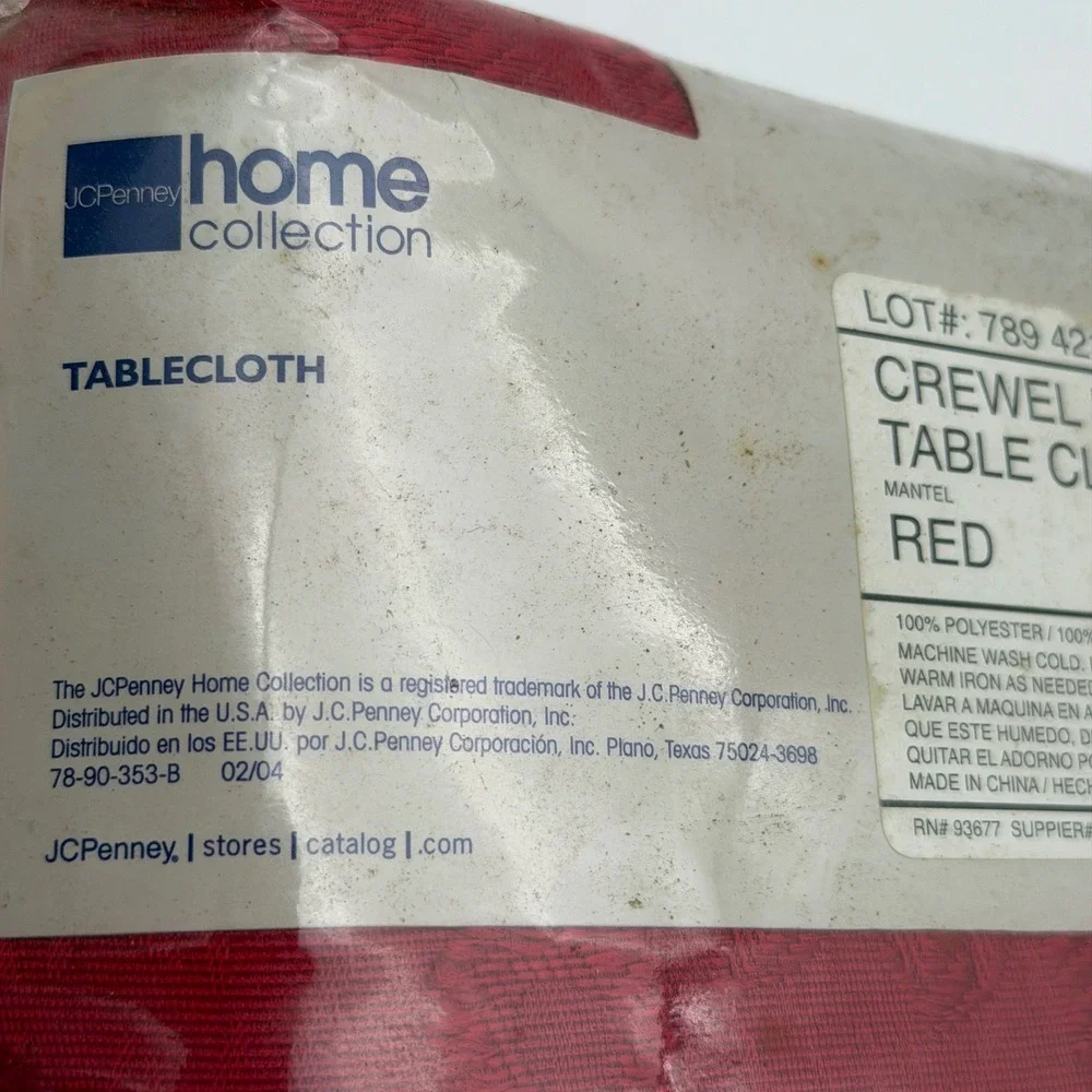 Colin Cowie JCPenney Home Red Crewel Damask Tablecloth 60x120 New Holiday Decor